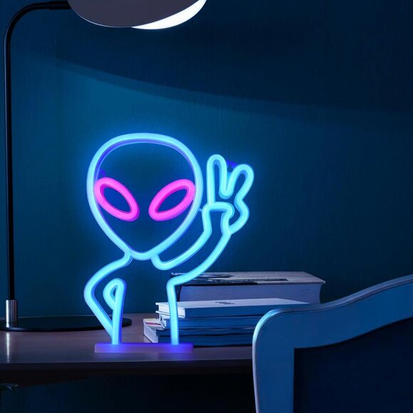 Blue Alien Neon Sign LED Wall Light USB Battery for Game Room Party Decor - Picture 4 of 9
